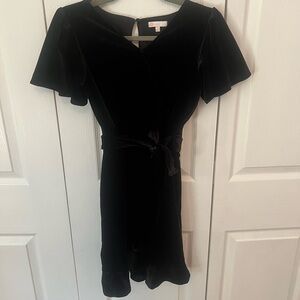 GB Girls Black Velvet V-Neck Fit and Flare Mini Dress